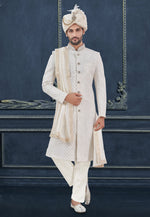 Load image into Gallery viewer, Off White Georgette Achkan Style Sherwani
