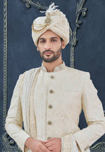 Load image into Gallery viewer, Off White Georgette Achkan Style Sherwani
