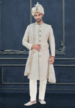 Load image into Gallery viewer, Off White Georgette Achkan Style Sherwani
