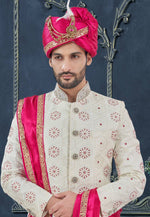 Load image into Gallery viewer, Off White Georgette Achkan Style Sherwani
