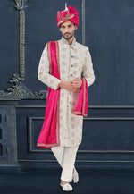 Load image into Gallery viewer, Off White Georgette Achkan Style Sherwani
