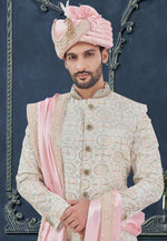 Load image into Gallery viewer, Off White Georgette Achkan Style Sherwani
