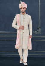Load image into Gallery viewer, Off White Georgette Achkan Style Sherwani

