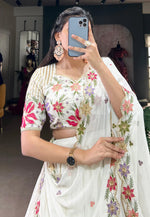 Load image into Gallery viewer, Off White Georgette Circular Lehenga Choli
