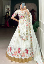 Load image into Gallery viewer, Off White Georgette Circular Lehenga Choli
