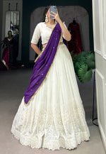 Load image into Gallery viewer, Off White Georgette Circular Lehenga Choli
