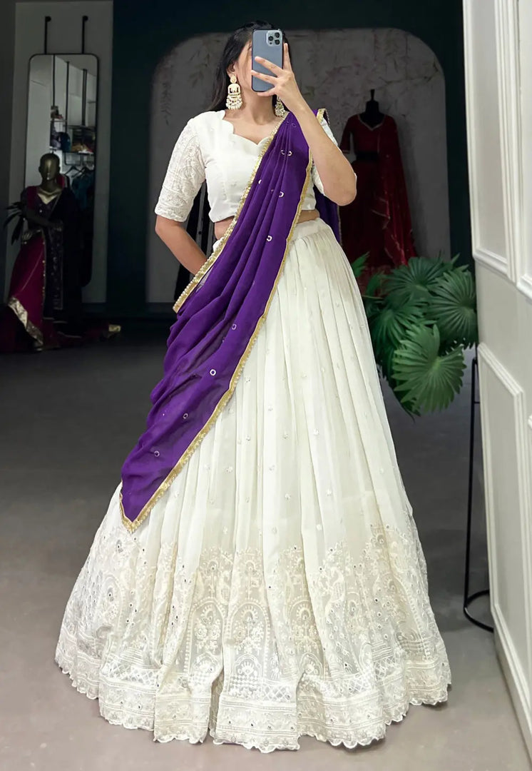 Off White Georgette Circular Lehenga Choli
