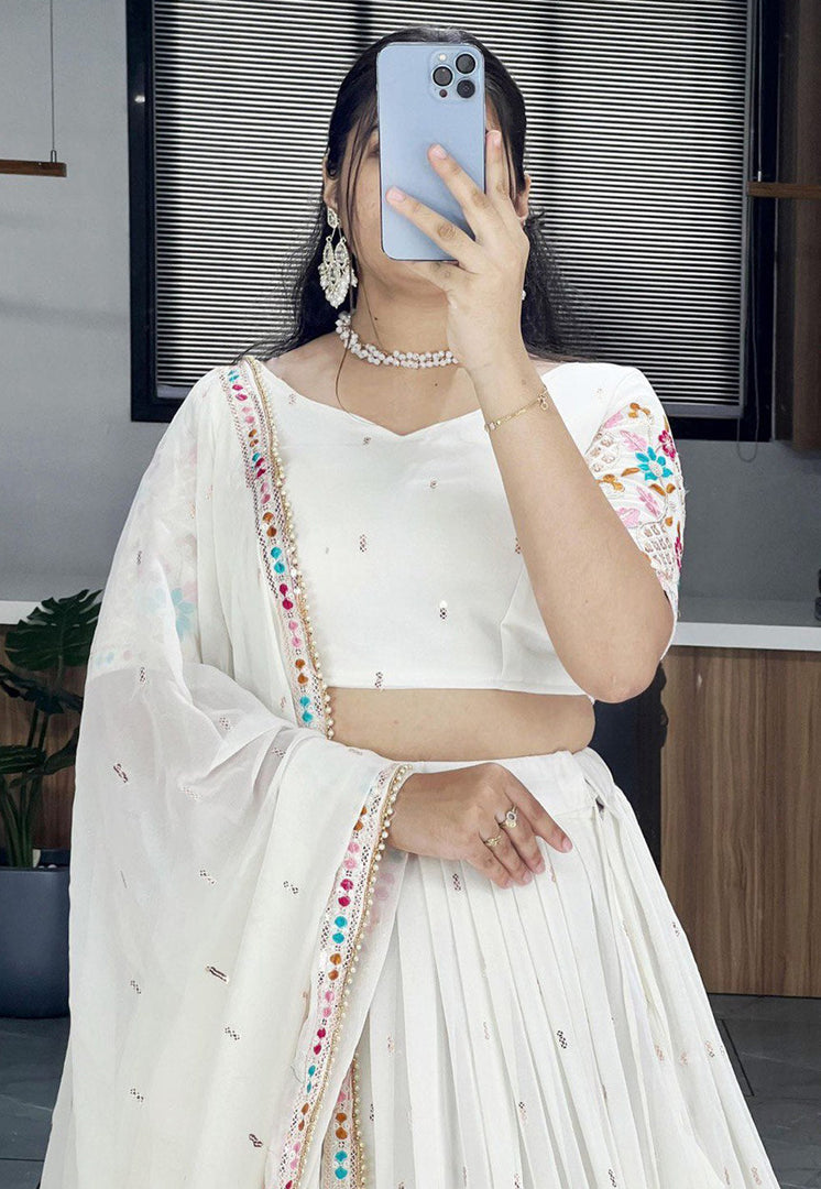Off White Georgette Circular Lehenga Choli