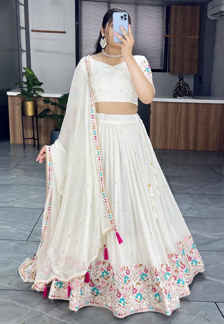 Off White Georgette Circular Lehenga Choli