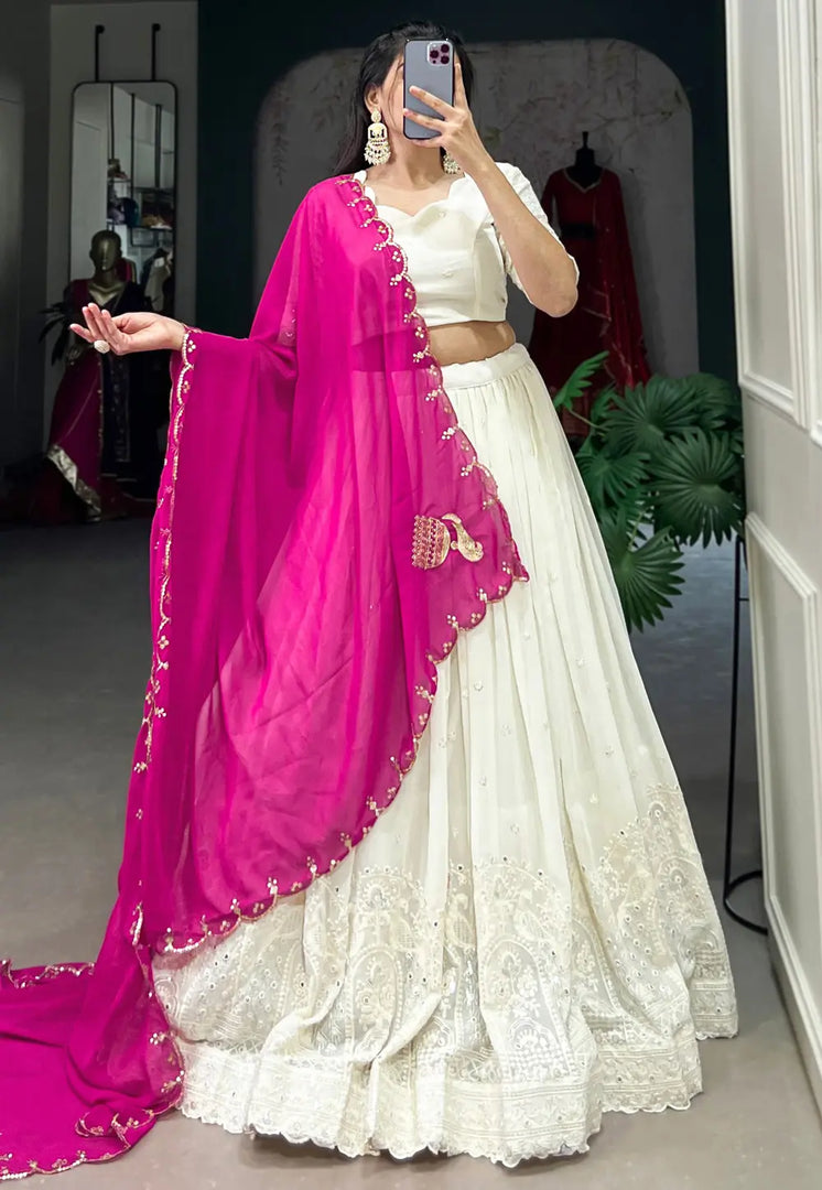 Off White Georgette Lehenga Choli