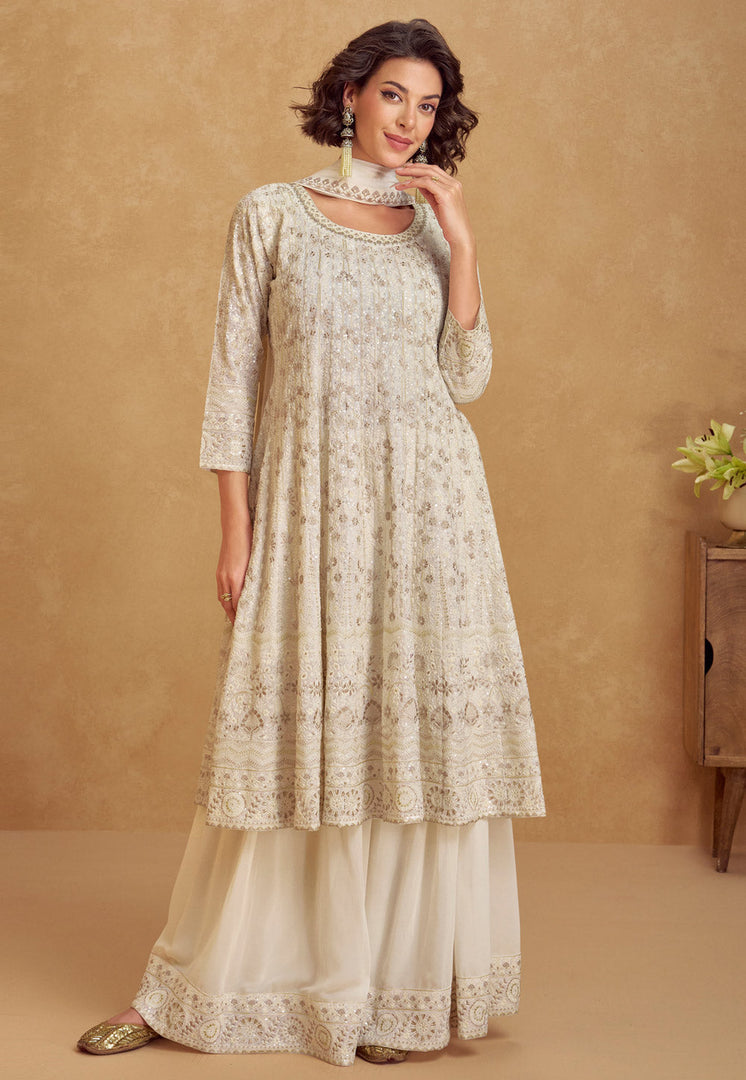 Off White Georgette Palazzo Suit