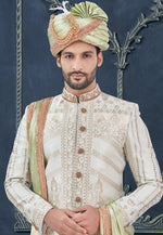 Load image into Gallery viewer, Off White Jacquard Achkan Style Sherwani
