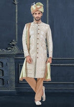 Load image into Gallery viewer, Off White Jacquard Achkan Style Sherwani
