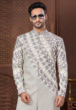 Load image into Gallery viewer, Off White Jacquard Indo Western Suit
