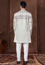 Load image into Gallery viewer, Off White Jacquard Indo Western Suit
