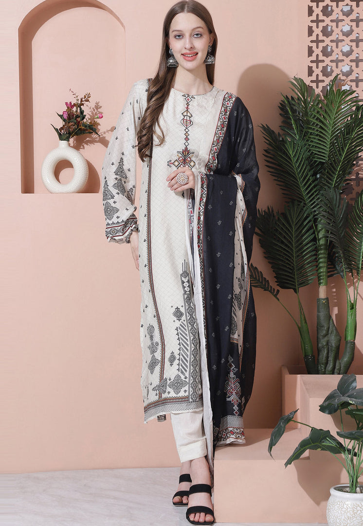 Off White Muslin Pant Style Suit
