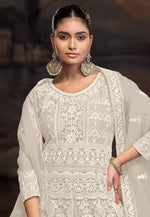 Load image into Gallery viewer, Off White Net Embroidered Anarkali Suit
