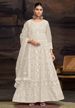 Load image into Gallery viewer, Off White Net Embroidered Anarkali Suit
