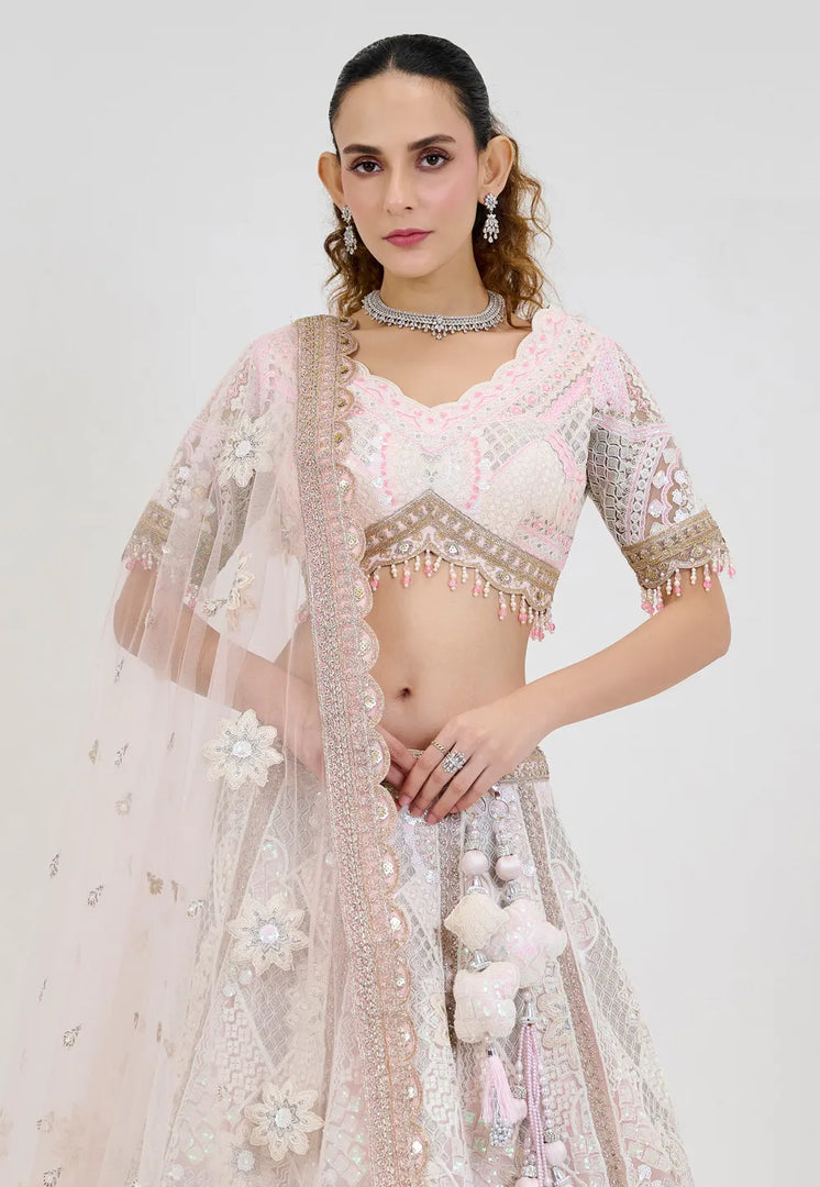Off White Net Lehenga Choli