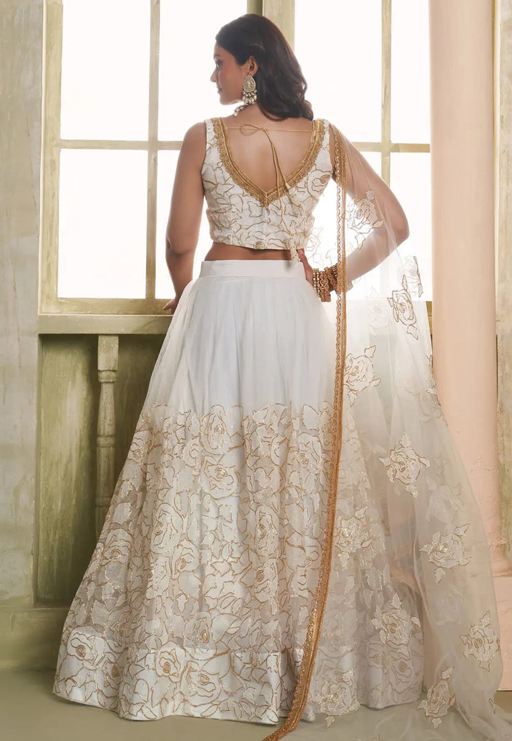 Off White Net Lehenga Choli