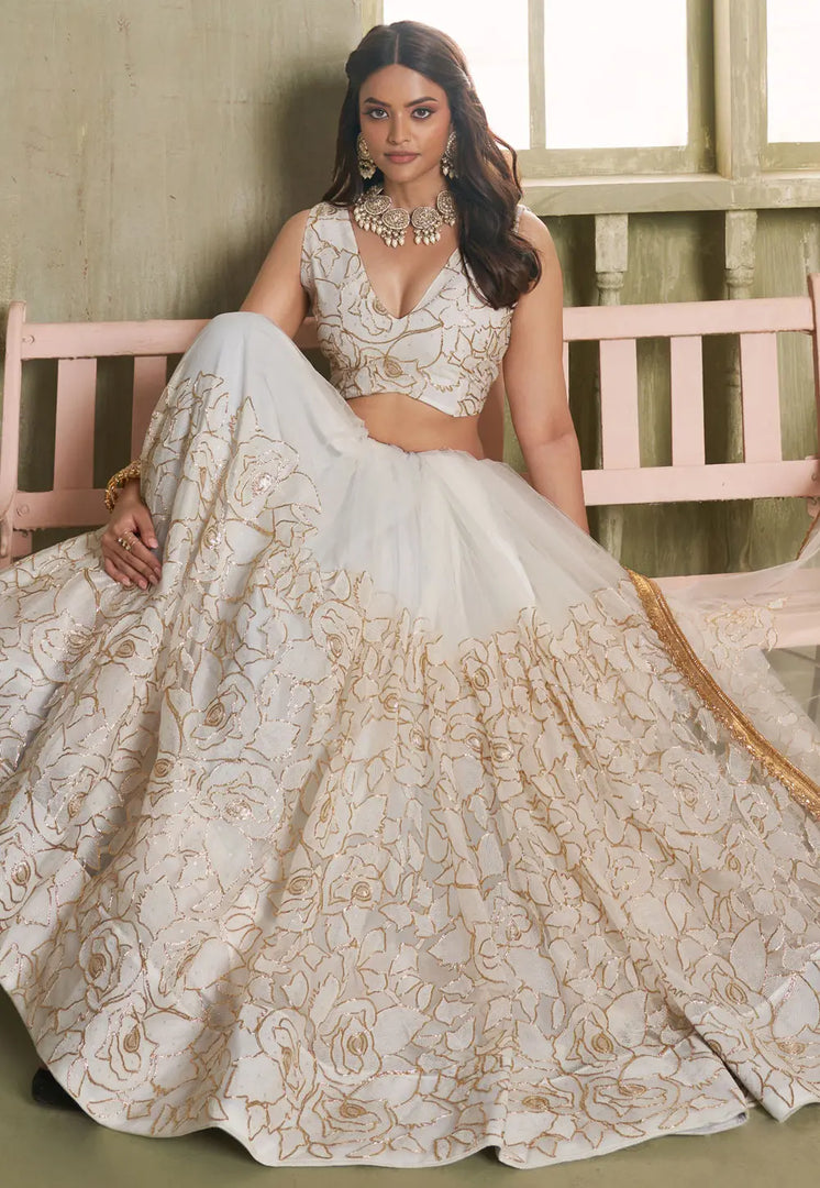 Off White Net Lehenga Choli
