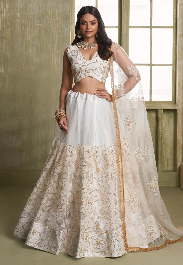 Off White Net Lehenga Choli