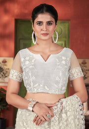 Off White Net Saree With Blouse