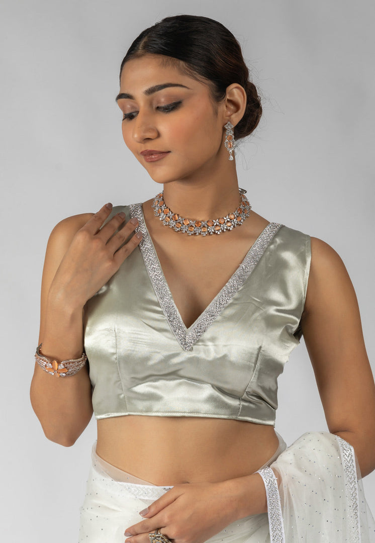 Off White Net Saree With Blouse