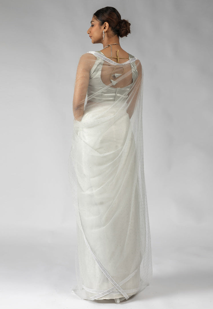 Off White Net Saree With Blouse