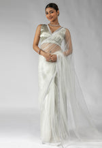 Load image into Gallery viewer, Off White Net Saree With Blouse
