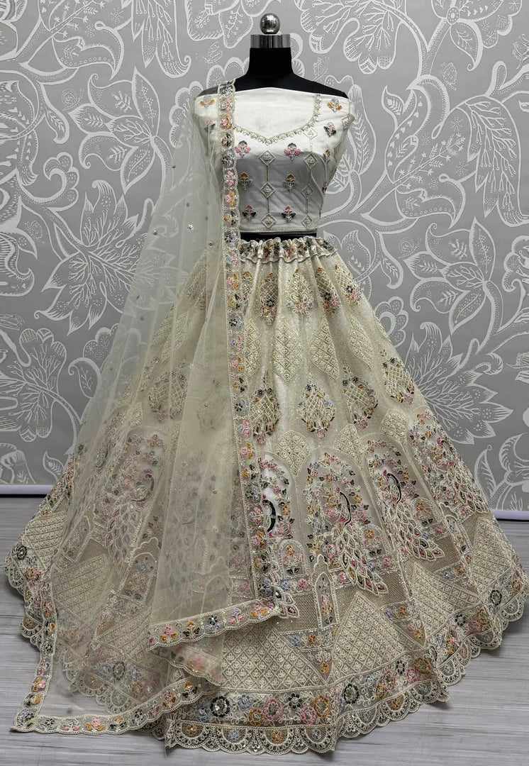 Off White Net Wedding Lehenga Choli