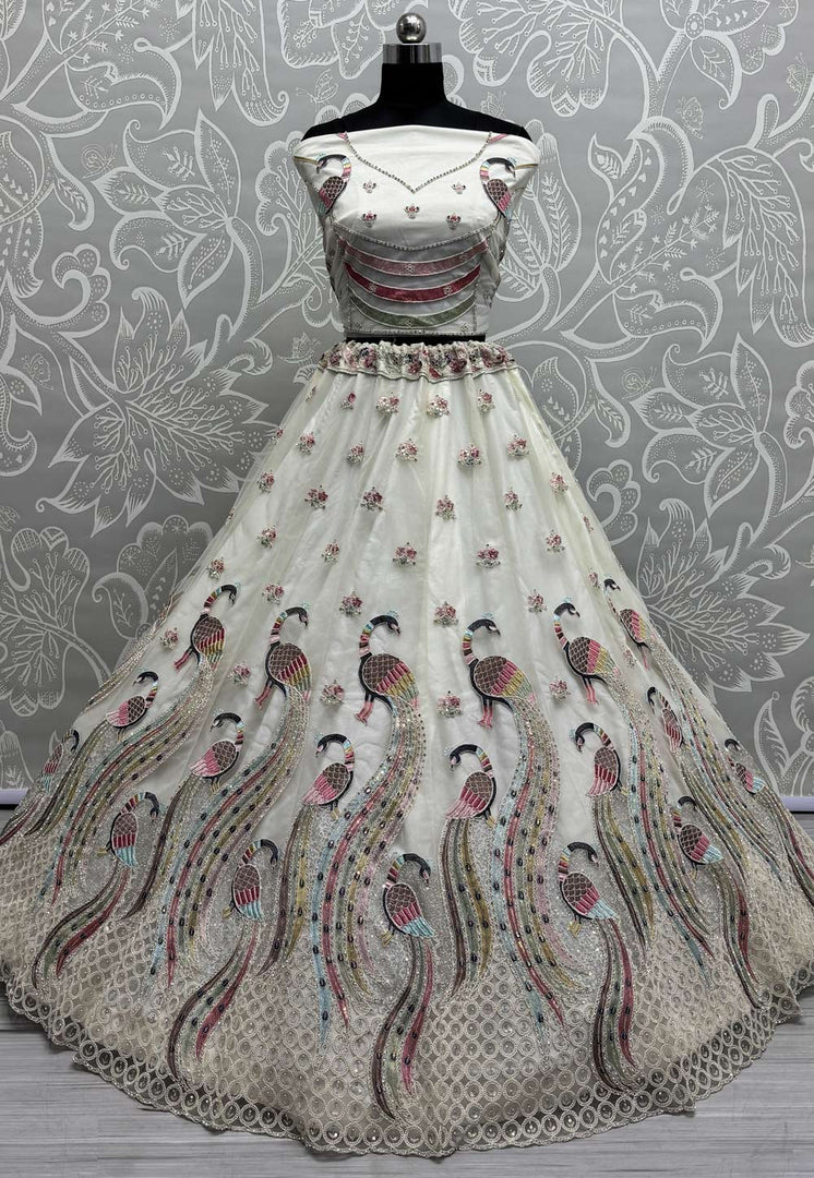 Off White Net Wedding Lehenga Choli