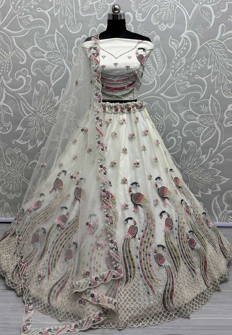 Off White Net Wedding Lehenga Choli