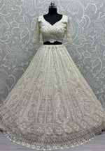 Load image into Gallery viewer, Off White Net Wedding Lehenga Choli
