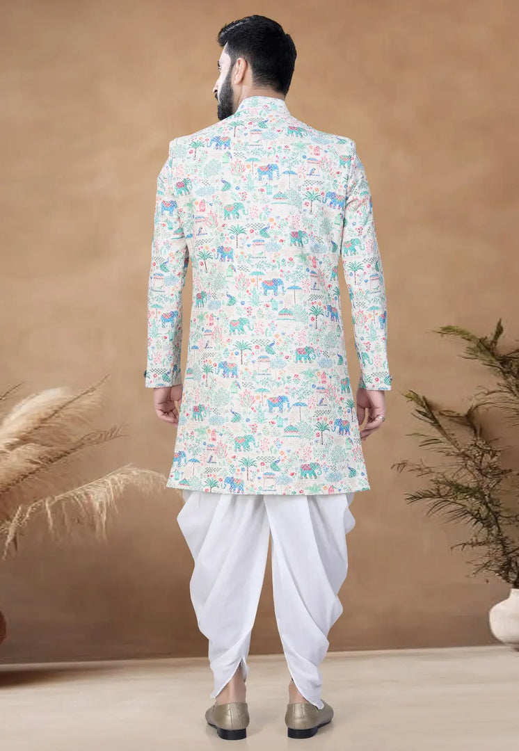 Off White Rayon Indo Western Suit