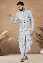 Load image into Gallery viewer, Off White Rayon Indo Western Suit
