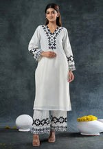 Load image into Gallery viewer, Off White Rayon Kurta Set With Palazzo
