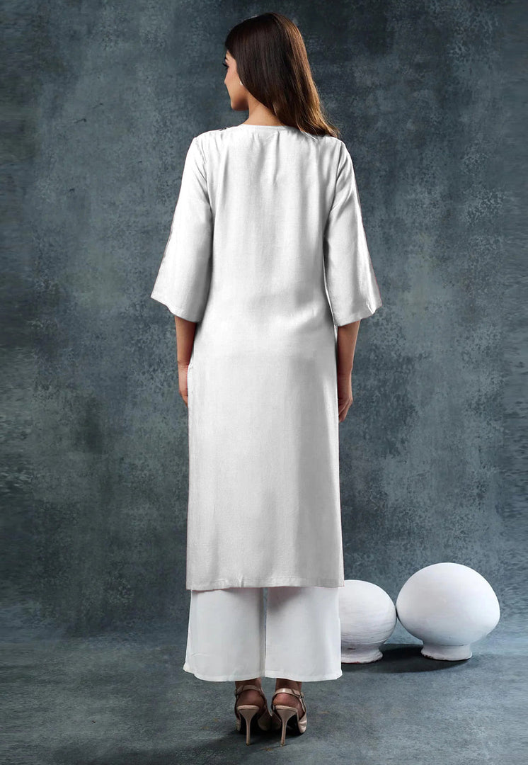 Off White Rayon Kurta Set With Palazzo