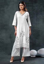 Load image into Gallery viewer, Off White Rayon Kurta Set With Palazzo
