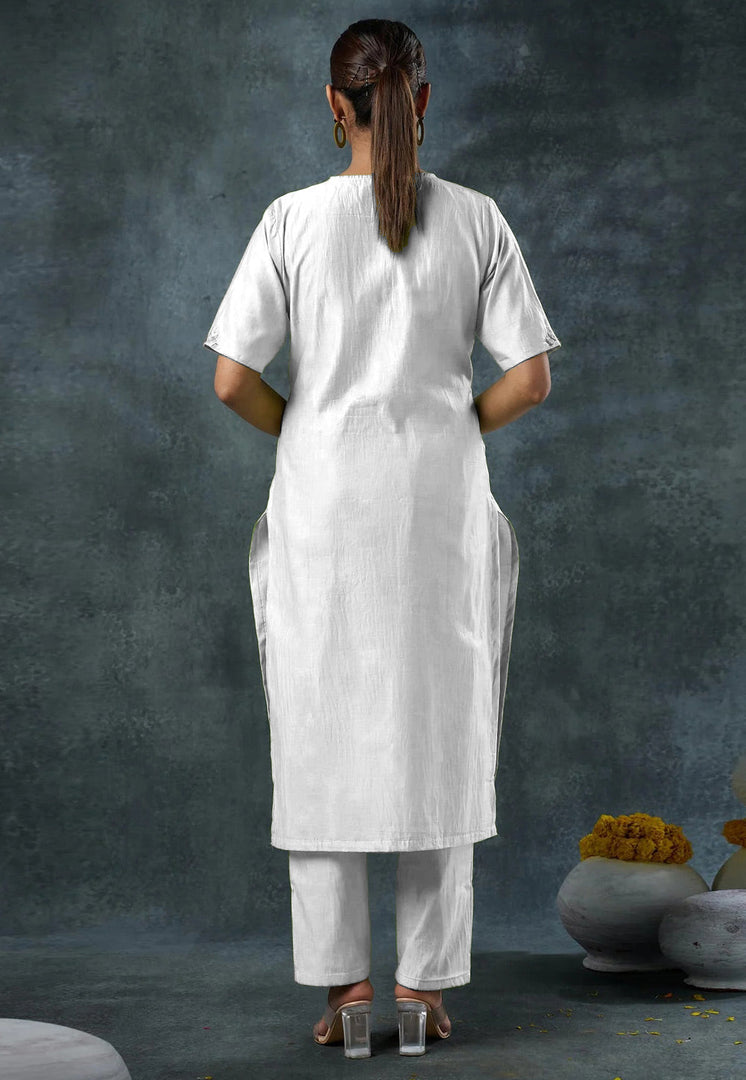 Off White Rayon Kurta Set With Pant