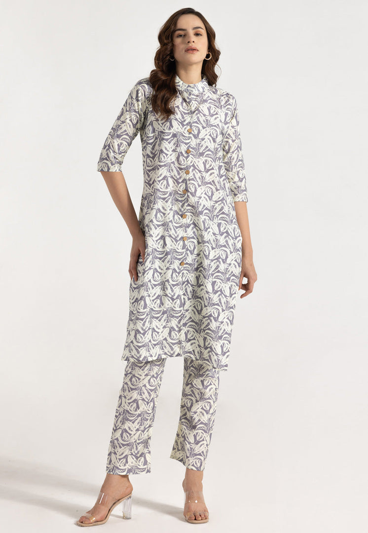 Off White Rayon Printed Co-Ords Set