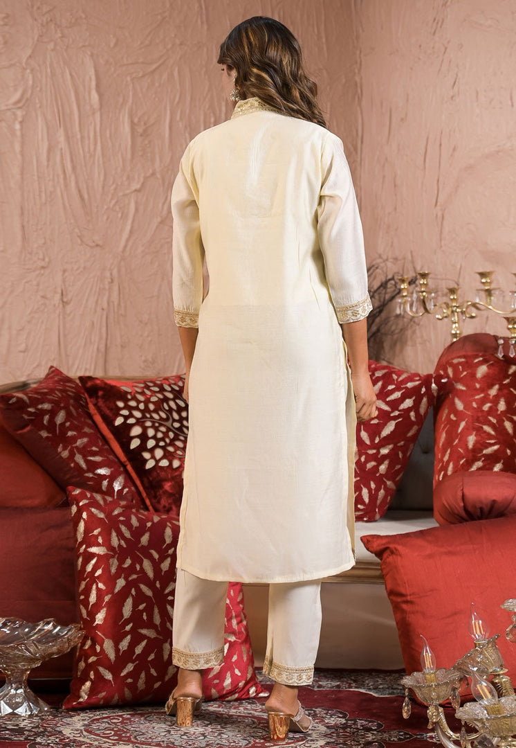 Off White Rayon Readymade Pant Style Suit