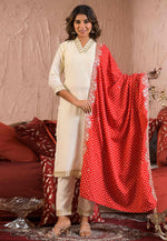 Load image into Gallery viewer, Off White Rayon Readymade Pant Style Suit
