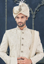 Load image into Gallery viewer, Off White Silk Achkan Style Sherwani
