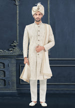 Load image into Gallery viewer, Off White Silk Achkan Style Sherwani
