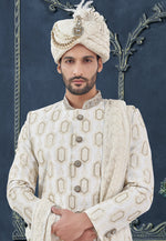 Load image into Gallery viewer, Off White Silk Achkan Style Sherwani
