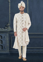 Load image into Gallery viewer, Off White Silk Achkan Style Sherwani
