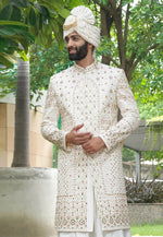 Load image into Gallery viewer, Off White Silk Anarkali Sherwani
