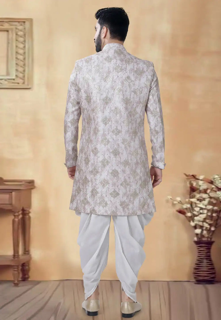 Off White Silk Dhoti Sherwani