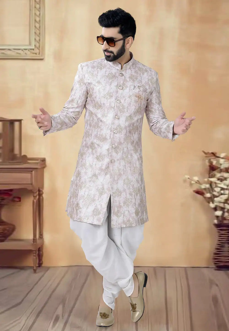 Off White Silk Dhoti Sherwani